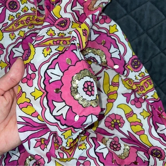 Tory Burch Top Women’s 8 Blouse Shirt Sequin Printed Floral Slit Sleeves C5 - Picture 11 of 11